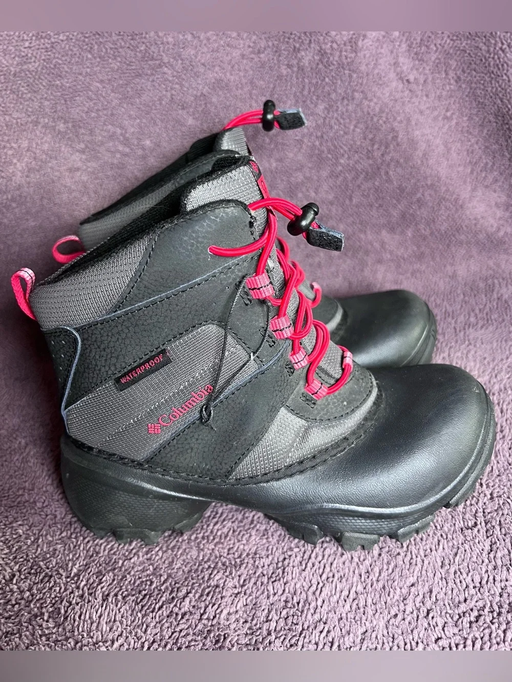 Columbia Youth Rope Tow III Waterproof Boots - Black and Red Size 2
